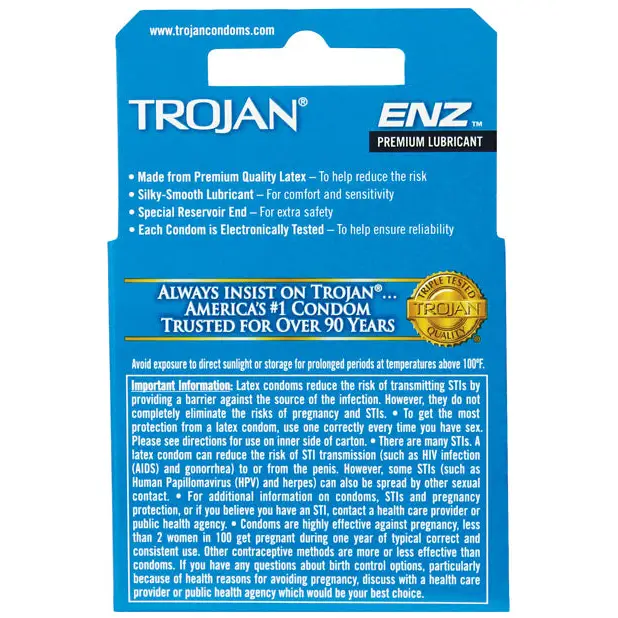 Trojan Enz Lubricated Condoms - Box of 3 - Condoms
