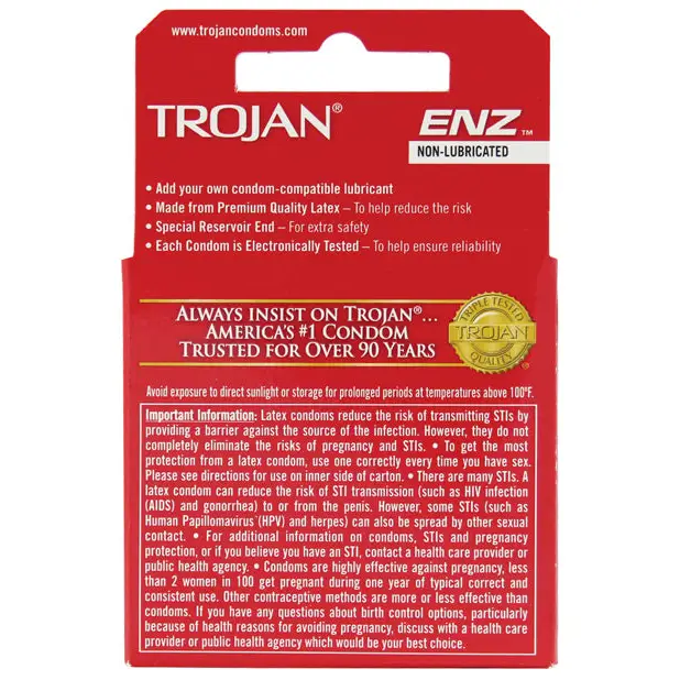 Trojan Enz Non-Lubricated - Box of 3 - Condoms