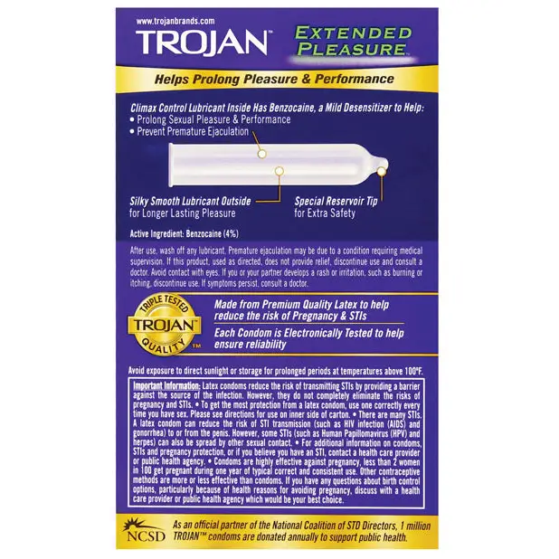 Trojan Extended Pleasure Condoms - Box of 12 - Condoms