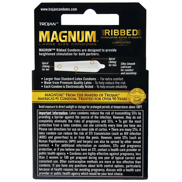 Trojan Magnum Ribbed Condoms, Box of 3