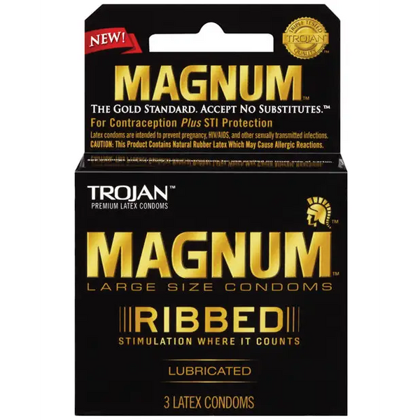 Trojan Magnum Ribbed Condoms, Box of 3