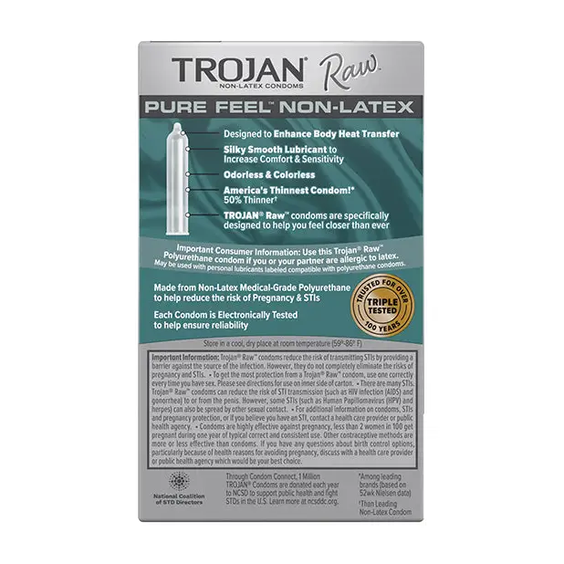 Trojan Raw Pure Feel Non-Latex Condoms, Pack of 10