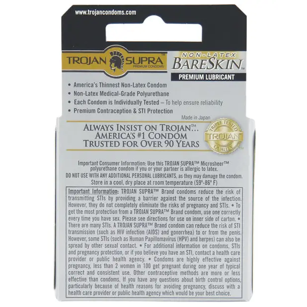 Trojan Supra Ultra-Thin Polyurethane Condoms - Box of 3 - Condoms