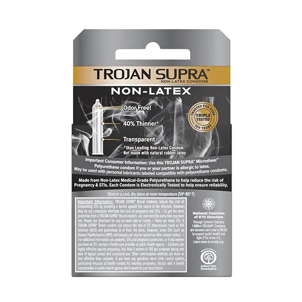 Trojan Supra Ultra-Thin Polyurethane Condoms - Box of 3 - Condoms