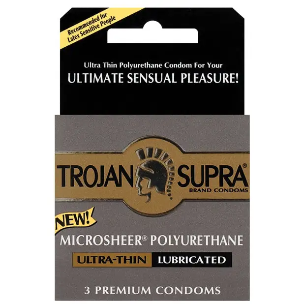 Trojan Supra Ultra-Thin Polyurethane Condoms - Box of 3 - Condoms