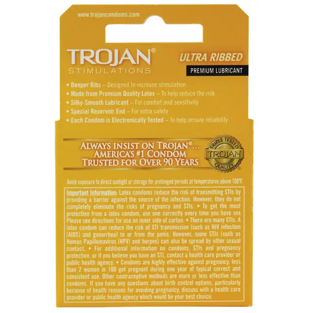 Trojan Ultra Ribbed Condoms - Box of 3 - Condoms