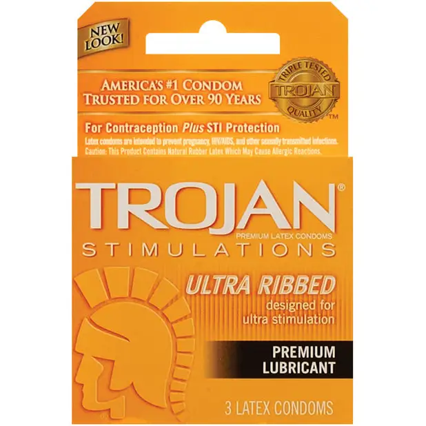 Trojan Ultra Ribbed Condoms - Box of 3 - Condoms