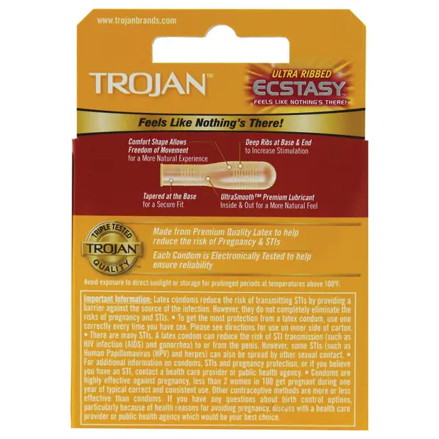 Trojan Ultra Ribbed Ecstasy Condoms - Box of 3 - Condoms