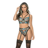 Twilight Garden Underwire Bra w/Garterbelt & G-String Black X-Large - Lingerie - Hanging