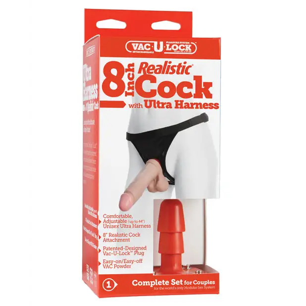 Ultra Harness 2 Set 3 w/8’’ Realistic Dong & Powder - Strap Ons