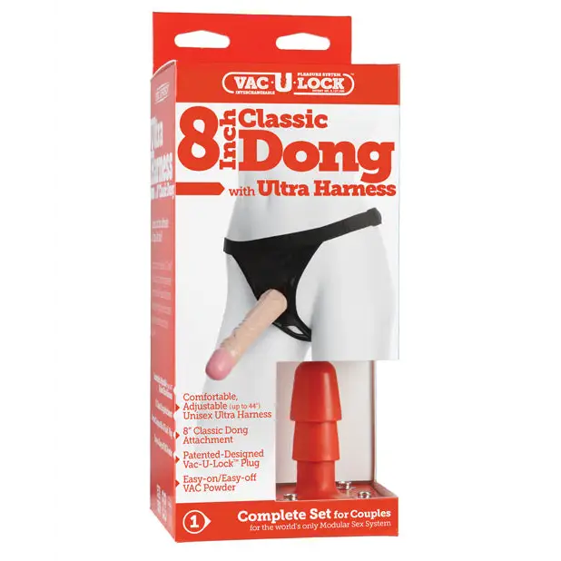 Ultra Harness 2 Set w/8’’ Dong & Powder - Flesh - Strap Ons