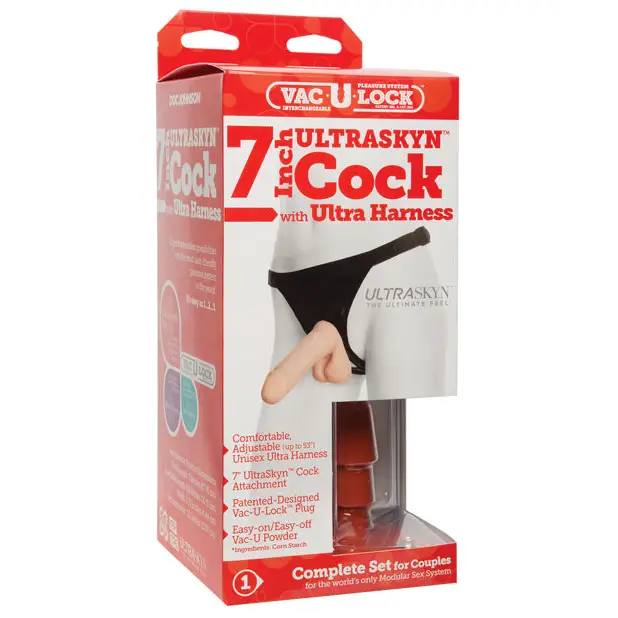 Ultra Harness 2 w/7’’ Ultraskyn Cock - White - Strap Ons