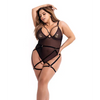 Underwire Mesh Bodysuit w/Garterbelt Black 1X/2X - Lingerie - Plus/Queen - Hanging