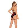 Underwire Teddy w/Attached Garter Straps & Hook & Eye Crotch Closure Black/Red S/M - Lingerie - Packaged