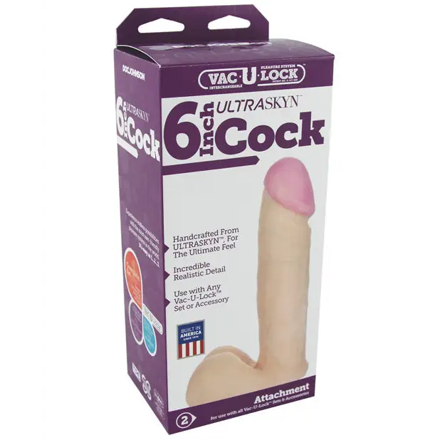 Vac-U-Lock 6’’ Ultraskyn Cock & Balls Attch. - White - Strap Ons