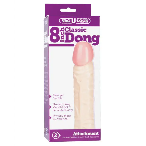 Vac-U-Lock 8’’ Classic Dong - White - Strap Ons