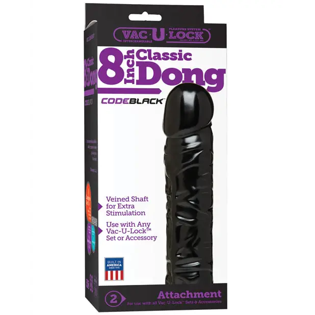 Vac-U-Lock Code Black 8’’ Classic Dong - Dongs & Dildos