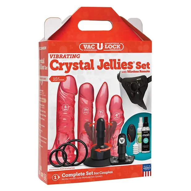 Vac-U-Lock Vibrating Crystal Jellies Set w/Wireless Remote - Pink - Dongs & Dildos