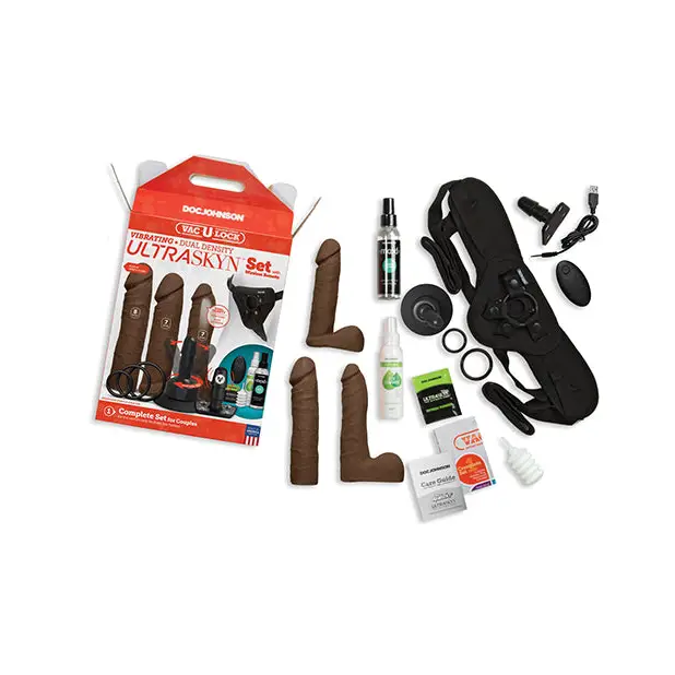 Vac-U-Lock Vibrating Dual Density ULTRASKYN Set w/Wireless Remote - Chocolate - Dongs & Dildos