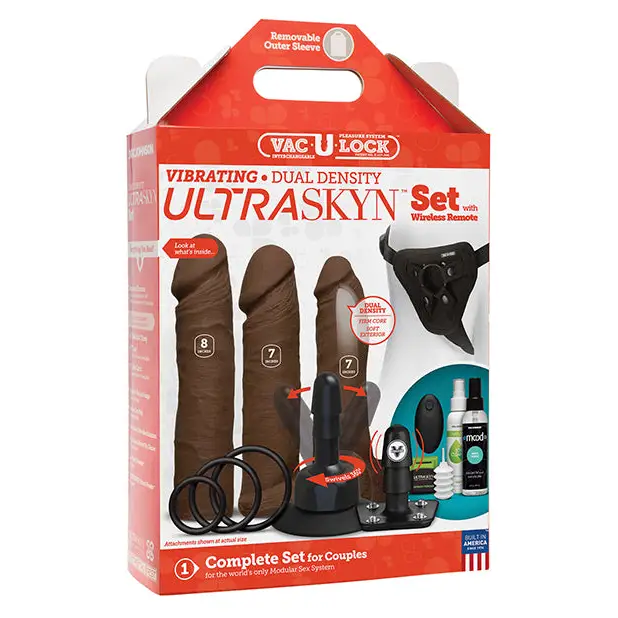 Vac-U-Lock Vibrating Dual Density ULTRASKYN Set w/Wireless Remote - Chocolate - Dongs & Dildos