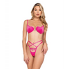 Valentine Bubblegum Heart Satin Bra & Metallic Lace Embroidered Thong Pink XL - Lingerie - Hanging
