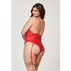 Valentines Heart Embroidered Mesh Bustier & Panty Red 3X/4X - Lingerie - Plus/Queen - Hanging
