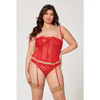 Valentines Heart Embroidered Mesh Bustier & Panty Red 3X/4X - Lingerie - Plus/Queen - Hanging