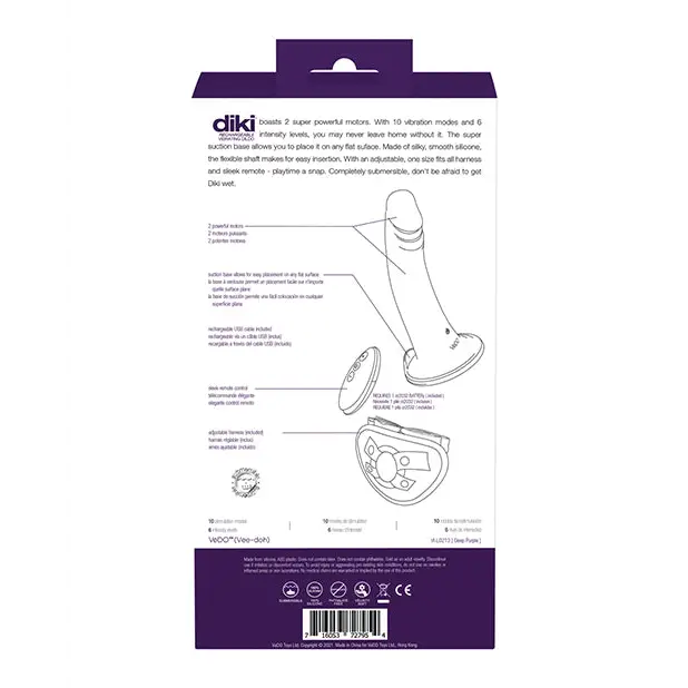 VeDO Diki Rechargeable Vibrating Dildo w/Harness - Deep Purple - Strap Ons