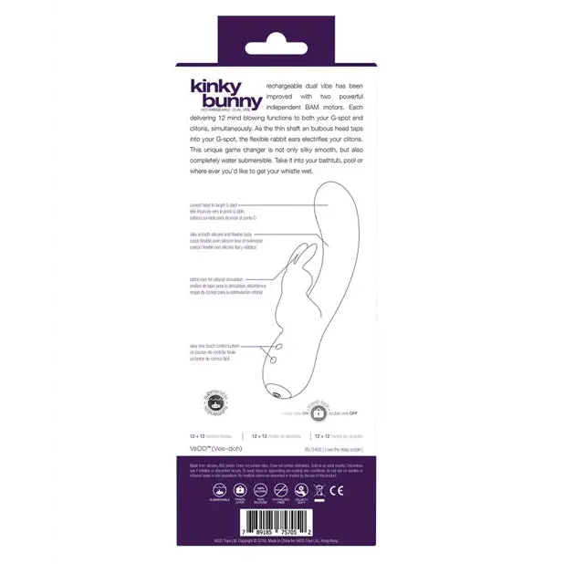 VeDO Kinky Bunny Plus Rechargeable Dual Vibe - Deep Purple - Vibrators