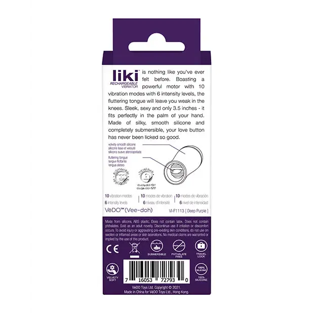 VeDO Liki Rechargeable Flicker Vibe, Deep Purple