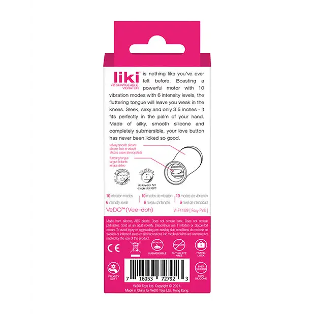 VeDO Liki Rechargeable Flicker Vibe, Foxy Pink