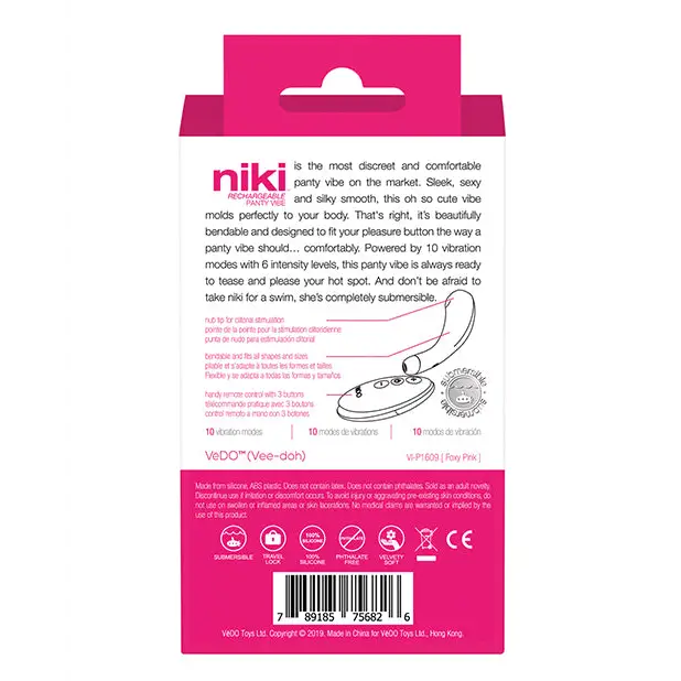 VeDO Niki Rechargeable Panty Vibe - Foxy Pink - Stimulators