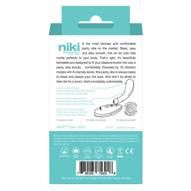 VeDO Niki Rechargeable Panty Vibe - Tease Me Turquoise - Stimulators