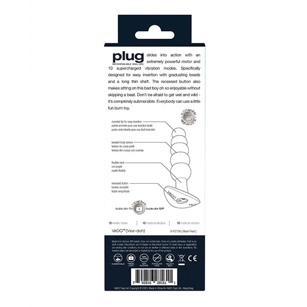 VeDO Plug Rechargeable Anal Plug - Black - Anal Products