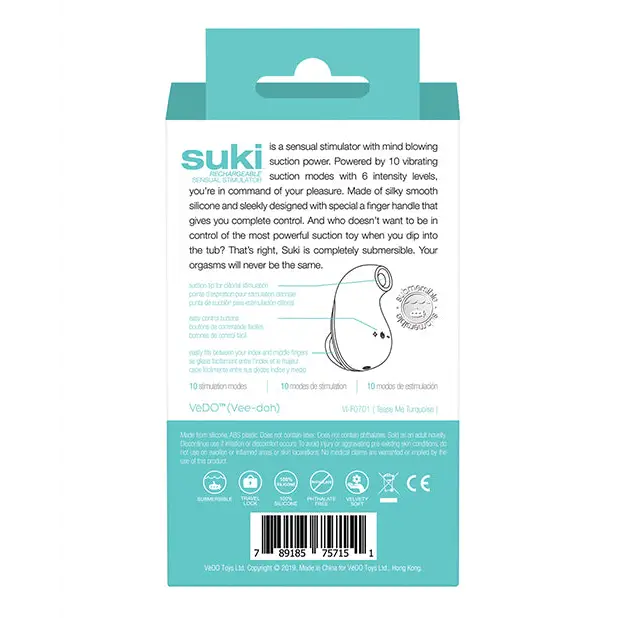 VeDO Suki Rechargeable Vibrating Sucker - Tease Me Turquoise - Stimulators