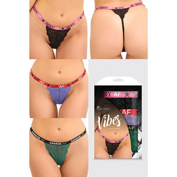 Vibes AF 3 Pack Thongs Assorted Colors O/S - Lingerie - Packaged