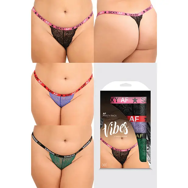 Vibes AF 3 Pack Thongs Assorted Colors QN - Lingerie - Plus/Queen - Packaged
