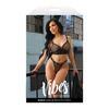 Vibes Baddie Glitter Mesh Long Line Bralette & Thong Black L/XL - Lingerie - Packaged