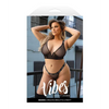 Vibes Baddie Glitter Mesh Long Line Bralette & Thong Black QN - Lingerie - Plus/Queen - Packaged