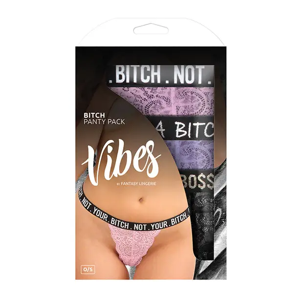 Vibes Bitch 3 Pack Lace Panty Assorted Colors O/S - Lingerie - Packaged