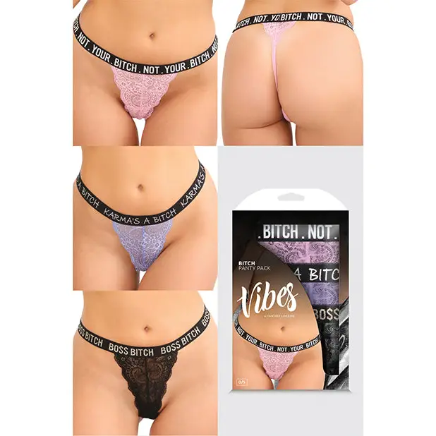 Vibes Bitch 3 Pack Lace Panty Assorted Colors O/S - Lingerie - Packaged
