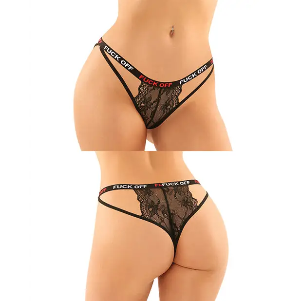Vibes Buddy Fuck Off Caged Lace Panty & Micro Thong Black L/XL - Lingerie - Packaged