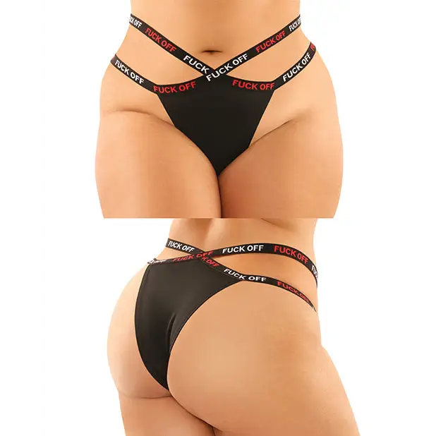 Vibes Buddy Fuck Off Caged Lace Panty & Micro Thong Black QN - Lingerie - Plus/Queen - Hanging