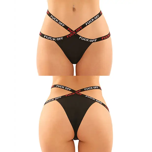 Vibes Buddy Fuck Off Caged Lace Panty & Micro Thong Black S/M - Lingerie - Packaged