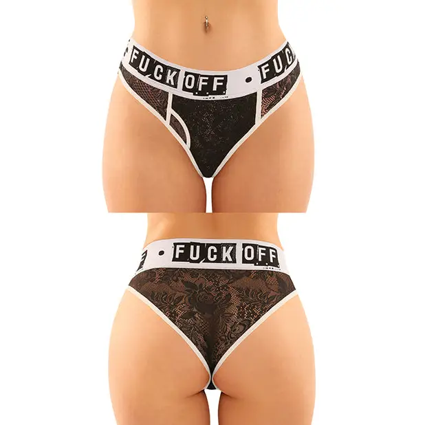 Vibes Buddy Fuck Off Lace Boy Brief & Lace Thong Black L/XL - Lingerie - Packaged