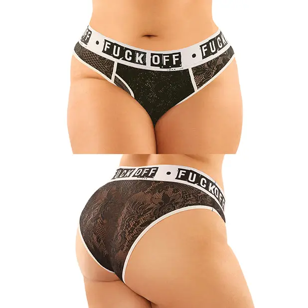 Vibes Buddy Fuck Off Lace Boy Brief & Lace Thong Black QN - Lingerie - Plus/Queen - Packaged