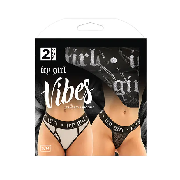 Vibes Buddy Pack Icy Girl Metallic Boy Brief & Lace Thong Black L/XL - Lingerie - Packaged