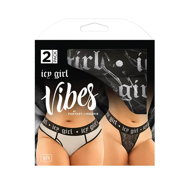 Vibes Buddy Pack Icy Girl Metallic Boy Brief & Lace Thong Black QN - Lingerie - Plus/Queen - Packaged