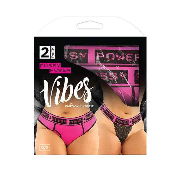 Vibes Buddy Pack Pussy Power Micro Brief & Lace Thong Pnk/Blk QN - Lingerie - Plus/Queen - Packaged