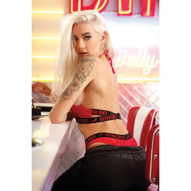 Vibes Extra Spicy Halter Bralette & Cheeky Panty Chili Red L/XL - Lingerie - Packaged